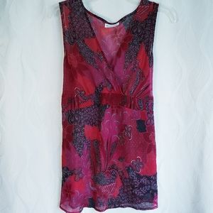 Bohemian Maternity Sheer Floral Tie Back Sleeveless Top
